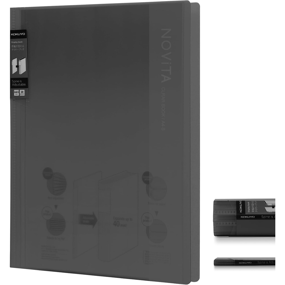 image:imageKokuyo 40Pocket Binder with Plastic Sleeves 85x11 Green A4 and US Letter Expandable Art Portfolio Folder with Clear Sheet Protectors 80 Pages of Presentation Display Book RAN40GBlack