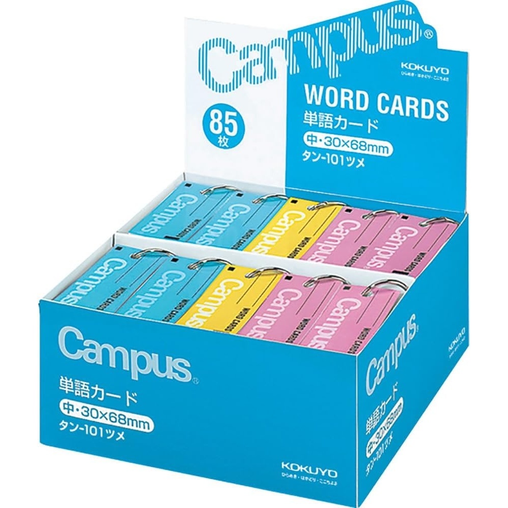 image:imageKokuyo Campus Flash Cards with Binder Rings Word Cards Anki Cards Mini Notecards Medium Size 012x 268 30 Packs in Blue Pink and Yellow Japan Import TAN101TSUME