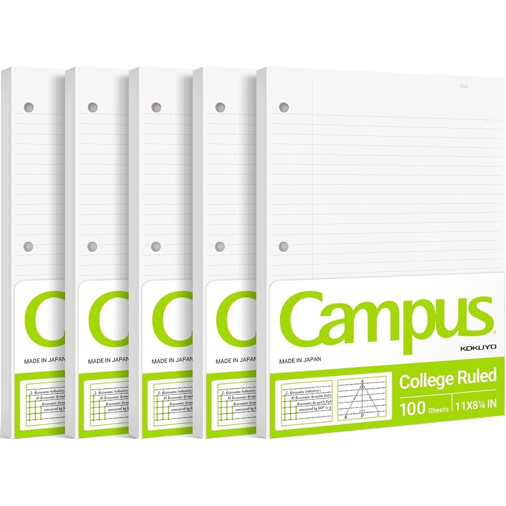 image:imageKokuyo Campus Loose Leaf Paper for 3 Ring Binders 814x11 College Ruled Notebook Paper 100 Sheets 70 GSM Japanese Smooth Paper Prevents Ink Bleeding School Suppliers WSGNO887G15