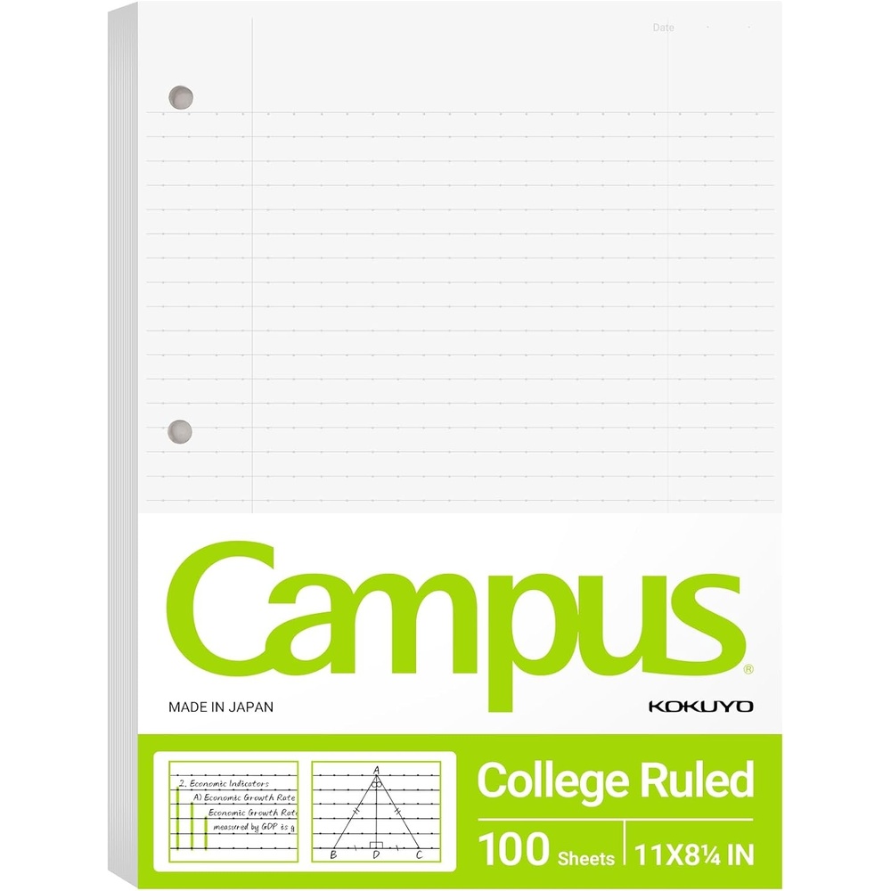 image:imageKokuyo Campus Loose Leaf Paper for 3 Ring Binders 814x11 College Ruled Notebook Paper 100 Sheets 70 GSM Japanese Smooth Paper Prevents Ink Bleeding School Suppliers WSGNO887G11