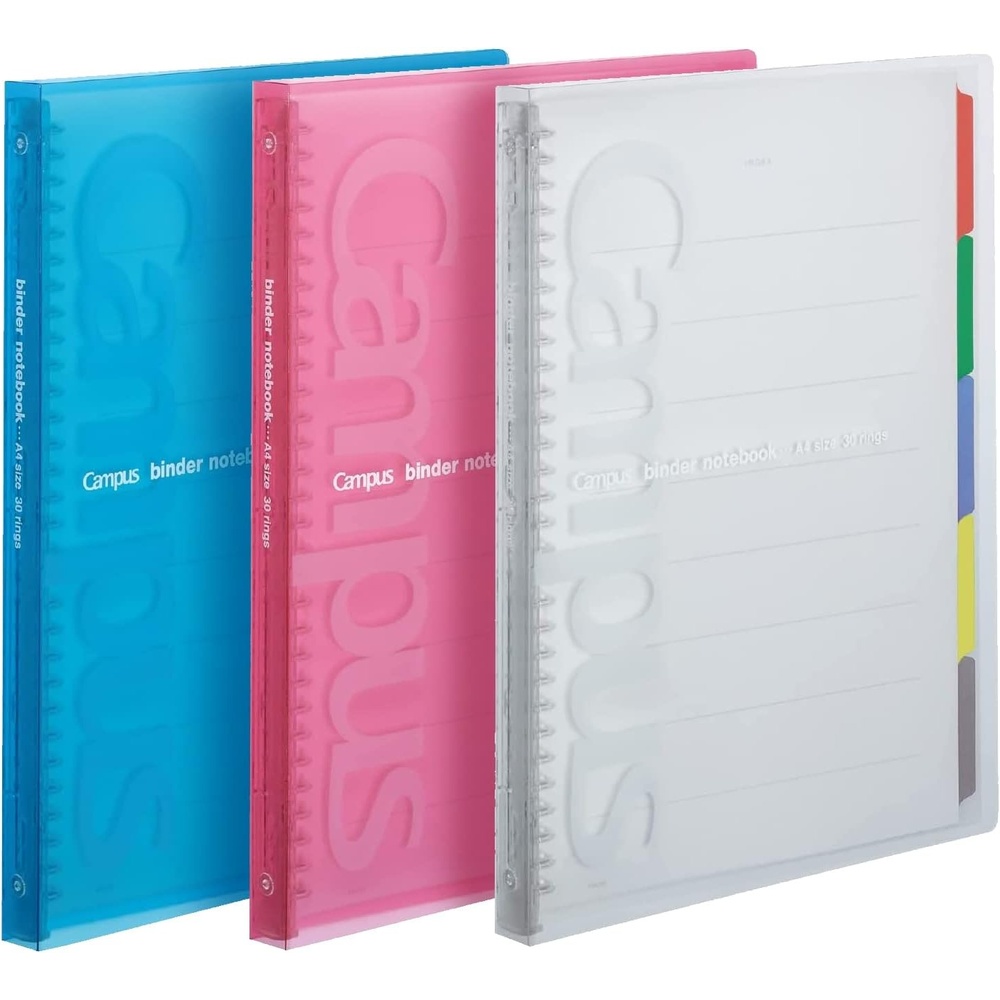 image:imageKokuyo Campus Slide Binder with 5 Tab Dividers Slim Type A5 20 Holes Up to 65 Sheets 3 Colors of Blue Pink amp Transparent Japan Import RUP133A4