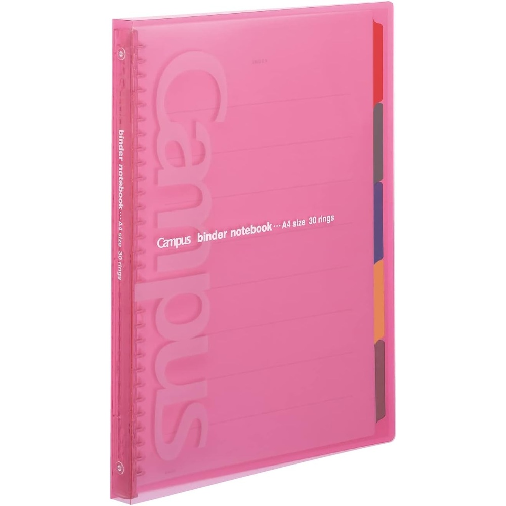 image:imageKokuyo Campus Slide Binder with 5 Tab Dividers Slim Type A5 20 Holes Up to 65 Sheets Transparent Japan Import RUP133NTPink