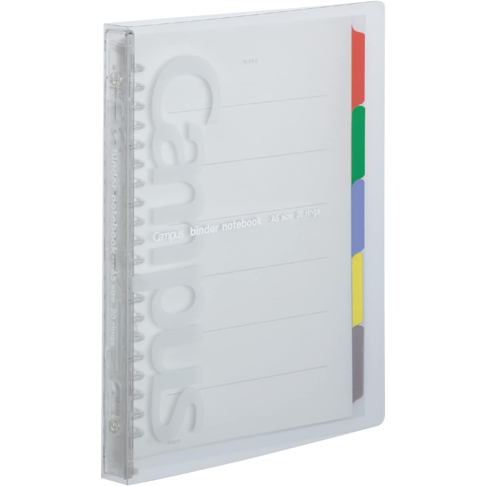 image:imageKokuyo Campus Slide Binder with 5 Tab Dividers Slim Type A5 20 Holes Up to 65 Sheets Transparent Japan Import RUP133NTTransparent