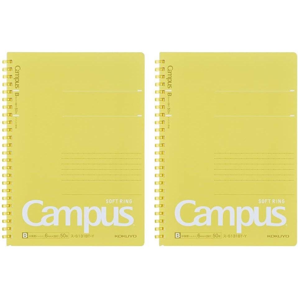 image:imageKokuyo Campus Soft Ring Notebook SemiB5 B 6mm Dot Ruled 34 Lines 40 Sheets Yellow Set of 2 SUS111BTYYellow