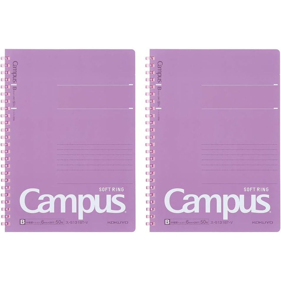 image:imageKokuyo Campus Soft Ring Notebook SemiB5 B 6mm Dot Ruled 34 Lines 40 Sheets Yellow Set of 2 SUS111BTYpurple violet