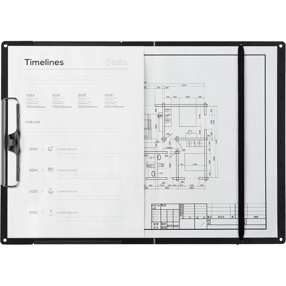 image:imageKokuyo Clipboard A3 or A4 Clip Holder for Organizing Files 125 x 175 inch Foldable File Holder for Construction Documents with Storage Pocket Black Japan Import JohaWR50NDWR50D