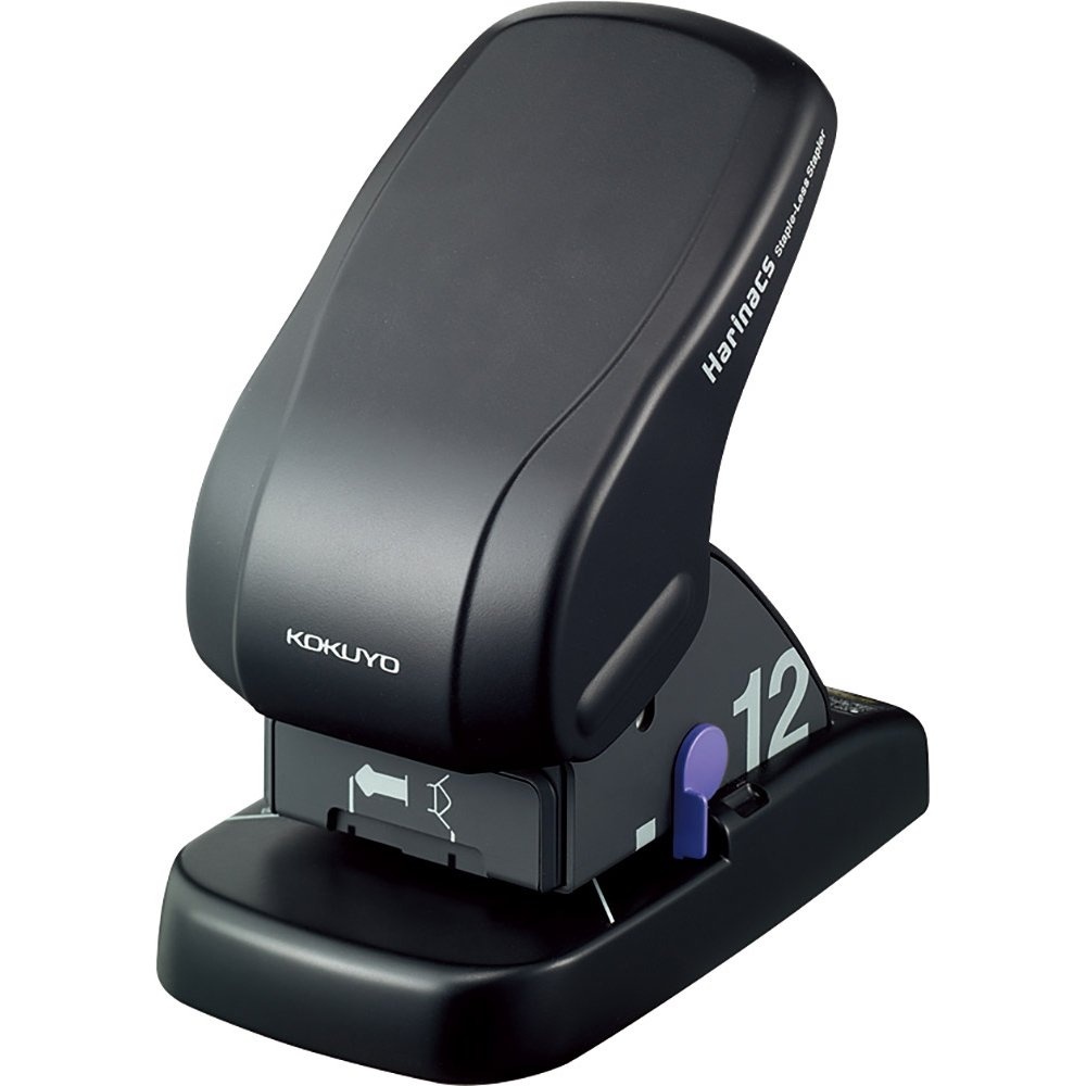 image:imageKokuyo Harinacs Stapleless Stapler Large Desktop Staple Free Stapler 12 Sheet Capacity Black SLNMS112D
