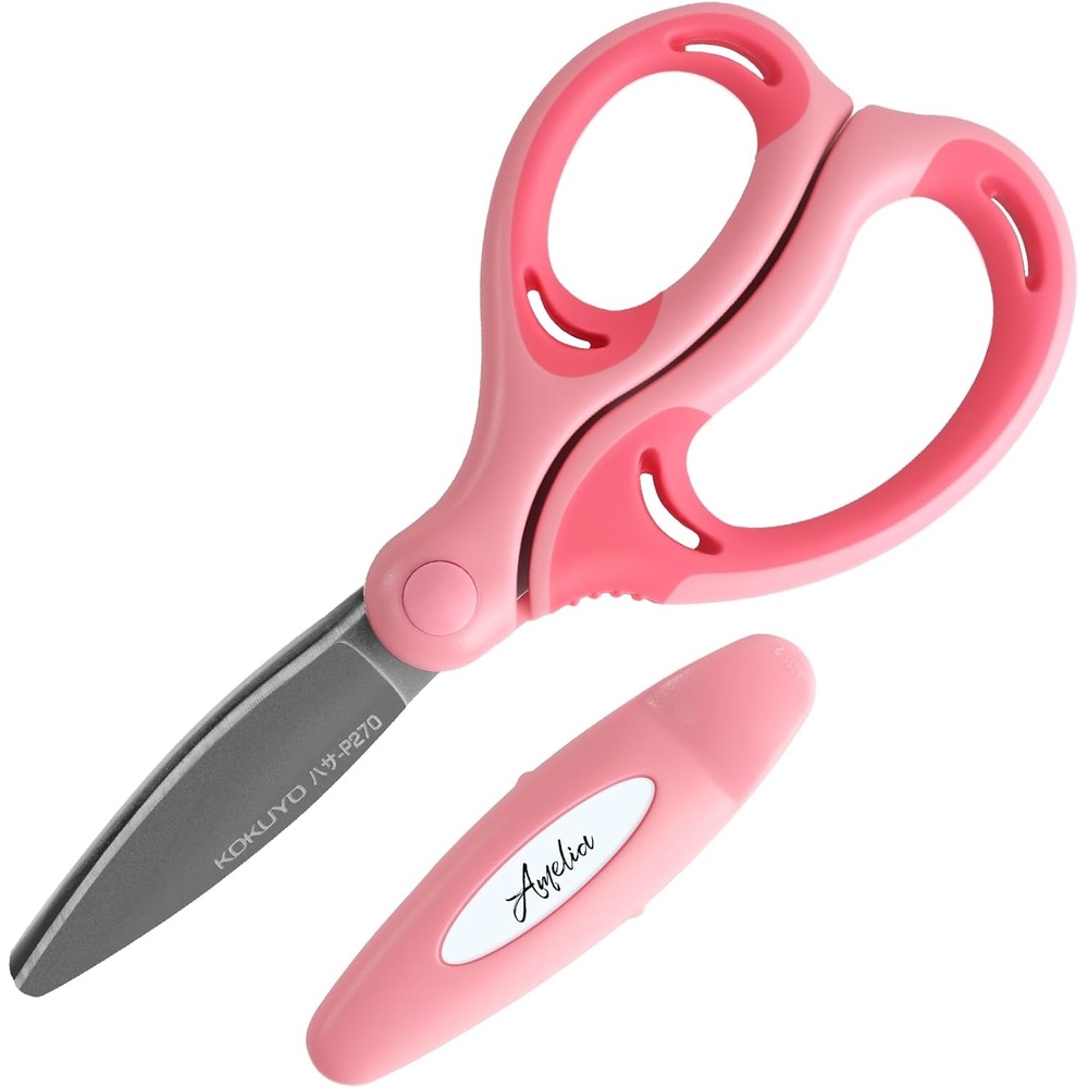 image:imageKokuyo Kids Safety Scissor Ergonomic ChildSafe Crafting Scissor Blunt Tips and Blade Cover Air Cushion Righthanded Childhood Scrapbooking Supplies for Kids Cutter Pink HASAP270PPink