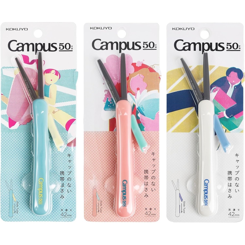image:imageKokuyo Saxa Poche Portable Scissors 3 Pack Twiggy Scissors 3D Glueless Stainless Steel Blade 50th Anniversary Penshaped Design Slide Mechanism Pink Blue Gray Japan Import HASAP320L250th Anni Assorted