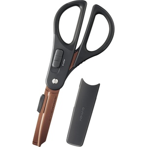 KOKUYO 2-Way All Purpose Scissor, HAKO-AKE Heavy Duty Regular Size Travel Scissors, Titanium Blade Multiple Purpose Craft Scissor Box Cutter for Office, Travel and Home. Black (HASA-PT412D)(Black)