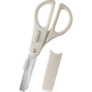 KOKUYO 2-Way All Purpose Scissor, HAKO-AKE Heavy Duty Regular Size Travel Scissors, Titanium Blade Multiple Purpose Craft Scissor Box Cutter for Office, Travel and Home. Black (HASA-PT412D)(Off-white)