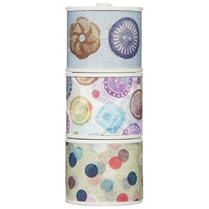 KOKUYO Bobbin Washi Tape Set, 3 Pack, Mini Masking Tape, Dotted Pattern, 0.6″ Wide, 9.8ft Long, Space-Saving Design, for Journals, Planners, DIY Crafts, Japan Import (T-B1115-7-3S)