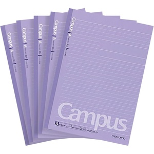 KOKUYO Campus Notebook, Dot A 7mm Ruled, Semi-B5, 30 Sheets, 30 Lines, Purple, Pack of 5, Japan Import (NO-3CAT-V)