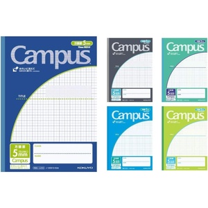 KOKUYO Campus Notebook, Easy Erasing, Semi-B5, 5mm(0.2in) Grid Ruled, 0.4 inch (10 mm) Solid Line, 30 Sheets, Pack of 5, 5 Colors, Japan Import (NO-30S10-5X5)(Blue 5 color pack)