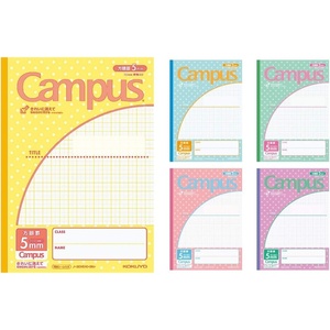 KOKUYO Campus Notebook, Easy Erasing, Semi-B5, 5mm(0.2in) Grid Ruled, 0.4 inch (10 mm) Solid Line, 30 Sheets, Pack of 5, 5 Colors, Japan Import (NO-30S10-5X5)(Pastel blue  pastel green  pastel pink  pastel purple  pastel yellow)
