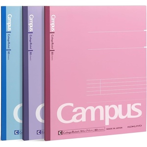 KOKUYO Composition Notebooks, 3 Pack Campus 9-3/4″ x 7-1/2″ Comp Book with College Ruled, 80 Sheets, Pink Blue Lavender School Lined Notebook Journal for Work Study Note Taking (WSG-NO-308CG1×3)