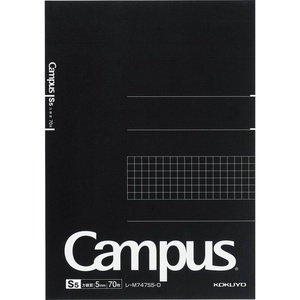 KOKUYO Composition Notepad, 1 Pack Campus A5 Comp Graph Note Pad with 5mm Grid, 40 Sheets, 5 x 5 School Square Notepad in Black, Journal Note Pad for Women Work Study Note Taking. (RE-M747S5-D)