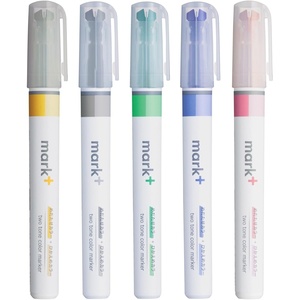 KOKUYO Fluorescent Highlighters, 2 Tone Chisel Tip Bible Markers in Assorted Colors, No Bleed Quick-Dry Art Marker for Journal, Planner, Notes. Japan Import (PM-MT100-5S2)(Vivid Colors)