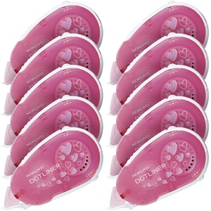KOKUYO Glue Tape Refill for Scrapbooking, 52.5 Ft x 0.33 in Double Sided Tape Roller for Crafts, Pink Heart Pattern Tape Runner, Adhesive Scrapbook Supplies (TA-DM405-08)(10)