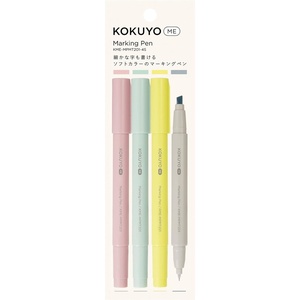 KOKUYO Me Marking Pen, 2-Way Highlighter Pen, Soft Color Marker, 4-Color Set of Taupe Rose, Fragaile Mint, Moon Lime, Grayish Fog (KME-MPMT201-4S)(Light Nature Color)