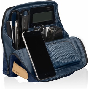 KOKUYO Pencil Case Pouch, Haco-Biz Standing Pen Pouch Bag, Foldable Stand up Pencil Holder Organizer, Large Capacity Portable Pencil Box for Office Supplies, Black x Green (KAHA-HB11D)(Indigo Blue)