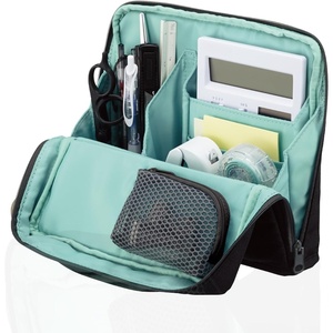 KOKUYO Pencil Case Pouch, Haco-Biz Standing Pen Pouch Bag, Foldable Stand up Pencil Holder Organizer, Large Capacity Portable Pencil Box for Office Supplies, Black x Green (KAHA-HB11D)(Black x Green)