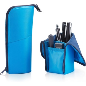 KOKUYO Pencil Case Pouch, Neo Critz Standing Pen Pouch Bag, Foldable Stand up Pencil Holder Organizer, Small Portable Pencil Box for Office, Home & College Use, Blue x Navy, Regular Size (F-VBF180-3)(Blue x Navy)