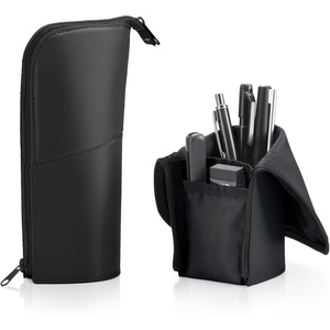 KOKUYO Pencil Case Pouch, Neo Critz Standing Pen Pouch Bag, Foldable Stand up Pencil Holder Organizer, Small Portable Pencil Box for Office, Home & College Use, Blue x Navy, Regular Size (F-VBF180-3)(Black x Black)