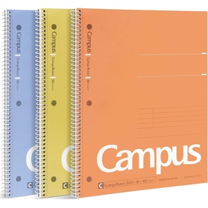 KOKUYO Spiral Notebook, 3 Pack Campus 10-1/2″ x 8″ Subject Notebooks with College Ruled, 80 Sheets, Pink Blue Green 3 Holes School Spiral Journal for Work Study Note Taking (WSG-SU-400G1×3)(Yellow  Orange  Purple)