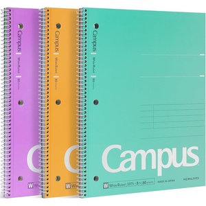 KOKUYO Spiral Notebook, 3 Pack Campus 10-1/2″ x 8″ Subject Notebooks with Wide Ruled, 80 Sheets, Purple Orange Turquoise 3 Holes School Spiral Journal for Work Study Note Taking (WSG-SU-400G3×3)