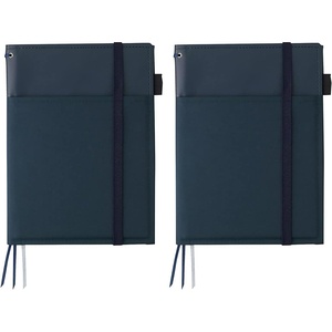 KOKUYO Systemic Synthetic Leather Cover Notebook, with One A5, B 6mm Ruled, 28 Lines, 50 Sheets, Twin Ring Edge Title Notebook, Black (NO-V685B-D)(ازرق داكن)