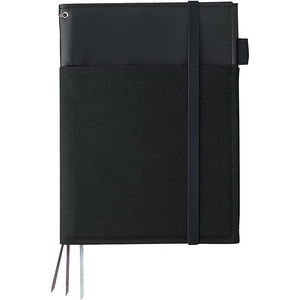 KOKUYO Systemic Synthetic Leather Cover Notebook, with One A5, B 6mm Ruled, 28 Lines, 50 Sheets, Twin Ring Edge Title Notebook, Black (NO-V685B-D)(Black)
