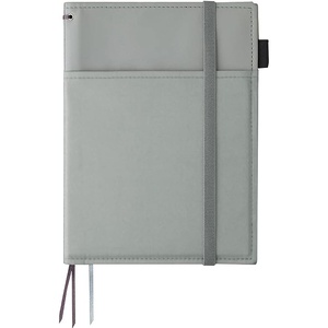 KOKUYO Systemic Synthetic Leather Cover Notebook, with One A5, B 6mm Ruled, 28 Lines, 50 Sheets, Twin Ring Edge Title Notebook, Black (NO-V685B-D)(Gray)