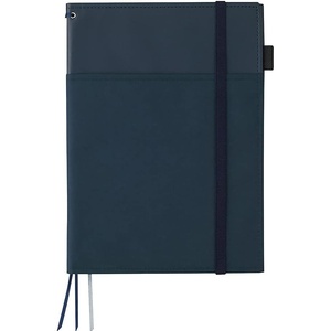 KOKUYO Systemic Synthetic Leather Cover Notebook, with One A5, B 6mm Ruled, 28 Lines, 50 Sheets, Twin Ring Edge Title Notebook, Black (NO-V685B-D)(Navy Blue)