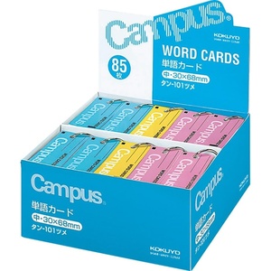 Kokuyo Campus Flash Cards with Binder Rings, Word Cards, Anki Cards, Mini Notecards, Medium Size 0.12”x 2.68”, 30 Packs in Blue, Pink and Yellow, Japan Import (TAN-101TSUME)