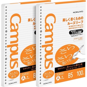 Kokuyo Campus Loose Leaf Paper, B5 Filler Paper with A 7mm Dot Ruled, 100 Sheets 75 GSM Sarasara Smooth Writing, 26 Holes, 10-1/4″x7-1/4” Binder Notebook Bleed Resistant Paper (NO-836AT)(2)