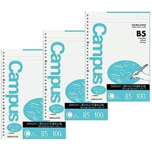 Kokuyo Campus Loose Leaf Paper, B5 Filler Paper with C 5mm Ruled, 100 Sheets 75 GSM Sarasara Smooth Writing, 26 Holes, 10-1/4″x7-1/4” Binder Notebook Bleed Resistant Paper (NO-836C)(3)