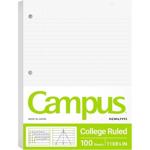 Kokuyo Campus Loose Leaf Paper for 3 Ring Binders, 8-1/4″x11”, College Ruled Notebook Paper, 100 Sheets, 70 GSM Japanese Smooth Paper Prevents Ink Bleeding, School Suppliers (WSG-NO-887G1)(1)