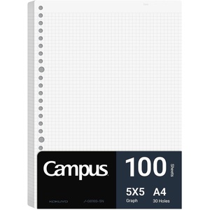 Kokuyo Campus Loose Leaf Paper for Binders, Business Type, Sarasara Smooth Writing, A4, 5mm Grid Ruled, 30 Holes, 100 Sheets, pH Neutral, Bleed Resistant (NO-G816S-5N)(A4)