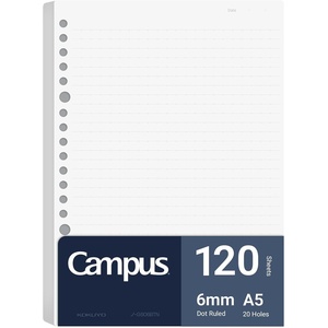 Kokuyo Campus Loose Leaf Paper for Binders, Business Type, Sarasara Smooth Writing, B5, B 6mm Dotted Ruled, 26 Holes, 38 Lines, 120 Sheets, pH Neutral, Bleed Resistant (NO-G836BTN)(Dotted)