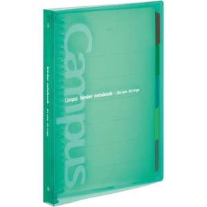 Kokuyo Campus Slide Binder with 5 Tab Dividers, Middle Type, B5, 26 Holes, Up to 100 Sheets, Transparent, Japan Import (RU-P333NT)(Green)