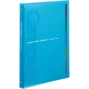 Kokuyo Campus Slide Binder with 5 Tab Dividers, Slim Type, A5, 20 Holes, Up to 65 Sheets, Transparent, Japan Import (RU-P133NT)(Blue)
