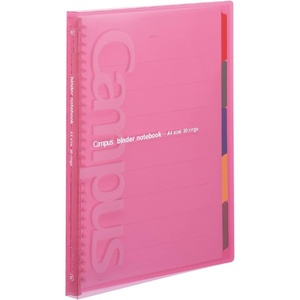 Kokuyo Campus Slide Binder with 5 Tab Dividers, Slim Type, A5, 20 Holes, Up to 65 Sheets, Transparent, Japan Import (RU-P133NT)(Pink)