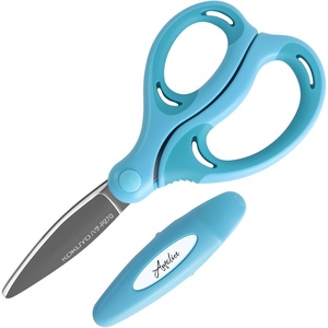 Kokuyo Kids Safety Scissor Ergonomic Child-Safe Crafting Scissor, Blunt Tips and Blade Cover, Air Cushion Right-handed Childhood Scrapbooking Supplies for Kids Cutter, Pink (HASA-P270P)(Blue)