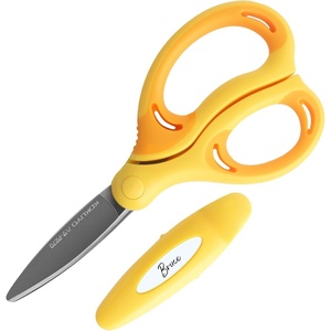 Kokuyo Kids Safety Scissor Ergonomic Child-Safe Crafting Scissor, Blunt Tips and Blade Cover, Air Cushion Right-handed Childhood Scrapbooking Supplies for Kids Cutter, Pink (HASA-P270P)(Yellow)