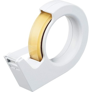 Kokuyo Portable Tape Dispenser, Hand Type Tape Roll Dispenser(Tape Included), Smooth Blade, Perfect for Office Desk and Art Scrapbooking, Japan Import (T-SM200W), White