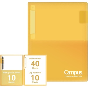 Kokuyo Portfolio Folder with Pockets Folder for Paper Organization,Heavy Duty Pocket Folder Fits US Letter & A4，Flip & Write Surface,Dual-Purpose Clip & Pocket Design(FU-CEH755M)(Yellow)