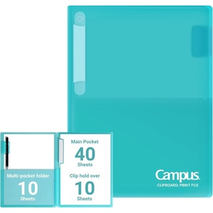 Kokuyo Portfolio Folder with Pockets Folder for Paper Organization,Heavy Duty Pocket Folder Fits US Letter & A4，Flip & Write Surface,Dual-Purpose Clip & Pocket Design(FU-CEH755M)(Light Blue)