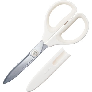 Kokuyo Saxa Glueless Scissors, Yellow, 3D Blade, Symmetrical Handle for Both Right-hand and Left-hand, with Safety Cap, Japan Import (HASA-P280Y)(White)