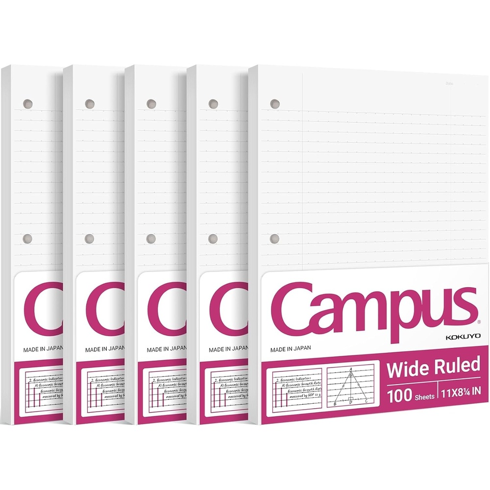image:imageKokuyo Filler Papers 814x11 Wide Ruled 3 Hole Punched Loose Leaf Paper 100 Sheets Bleed Resistance Notebook Paper Japanese Smooth Lined Paper for 3 Ring Binders School Supplies5